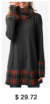 Plaid Cowl Neck Patchwork Dark Grey T Shirt