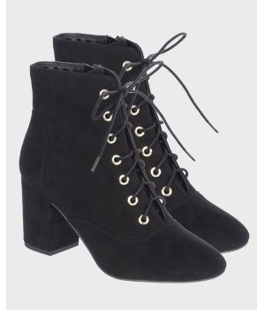 Womens Black Lace Up Block Heel Boots