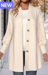 Beige Button Lace Long Sleeve Coat