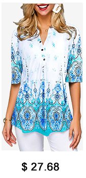 Tribal Print Split Neck Button Front Blouse