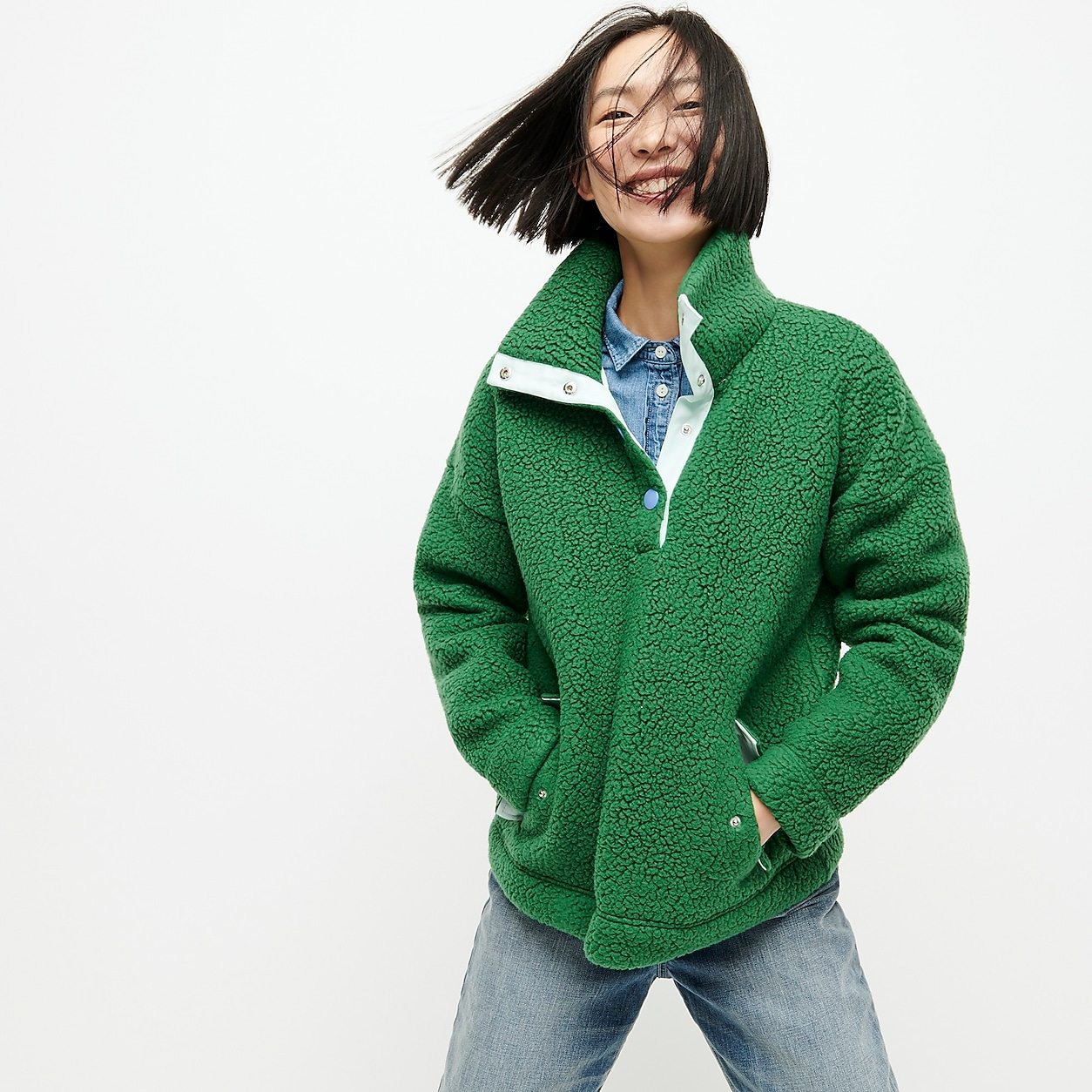 Snap collar sherpa sweatshirt in Polartec® fleece