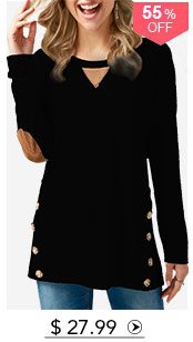 Long Sleeve Button Detail Patchwork Black T Shirt