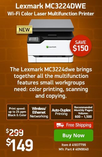 Lexmark MC3224DWE WiFi Color Laser Multifunction | 41837799 | Shop Now