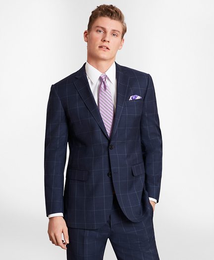 BrooksGate™ Milano-Fit Windowpane Wool Twill Suit Jacket