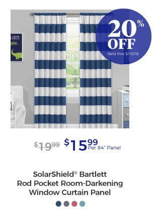 SolarShield® Bartlett Rod Pocket Room-Darkening Window Curtain Panel | $15.99 per 84” Panel | 20% off | Valid thru 3/10/18