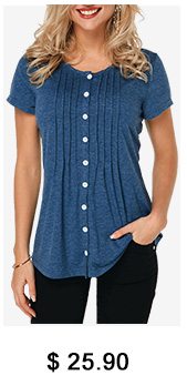 Crinkle Chest Button Up Navy Blue T Shirt