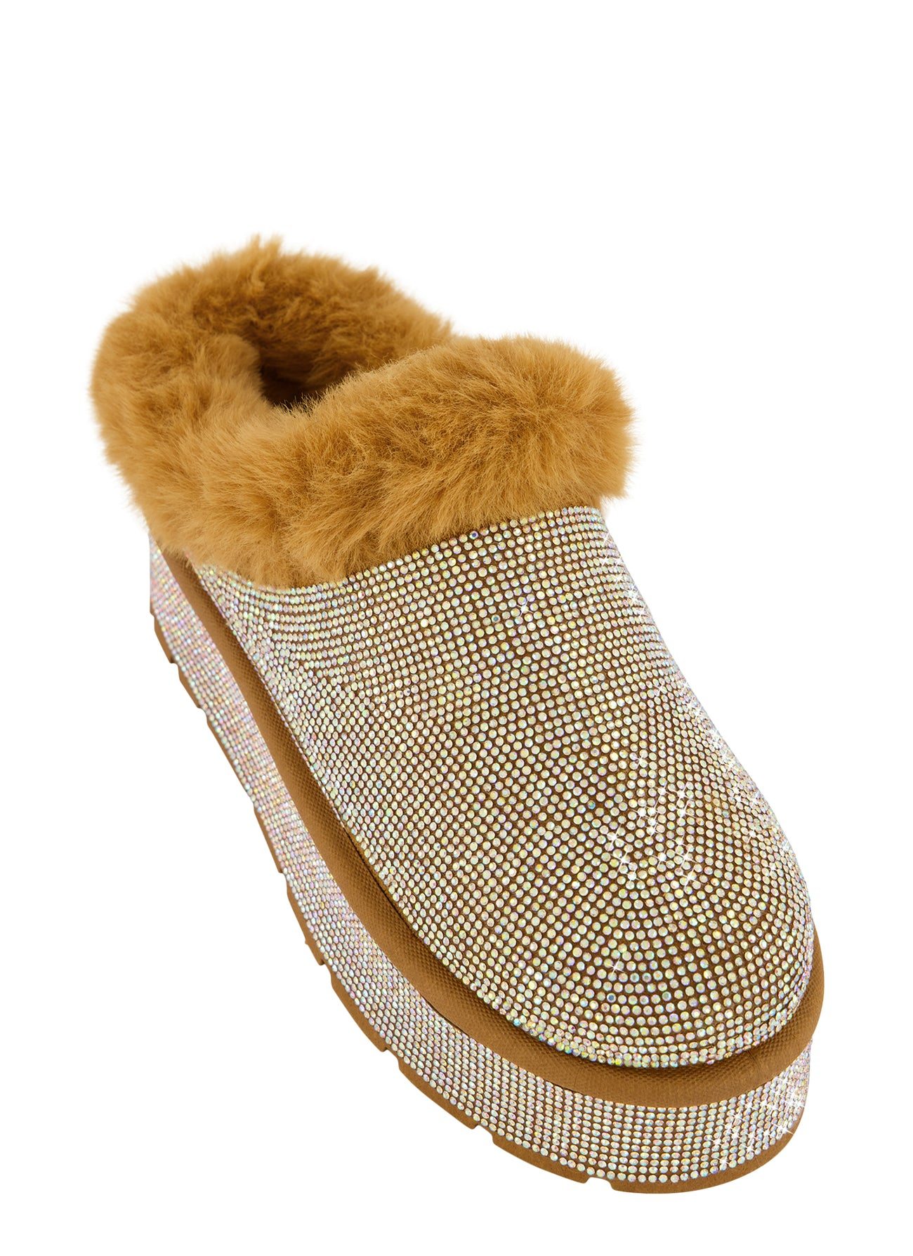 Faux Fur Rhinestone Platform Clogs