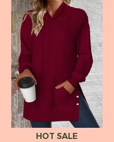 ROTITA Split Pocket Wine Red Long Sleeve Hoodie