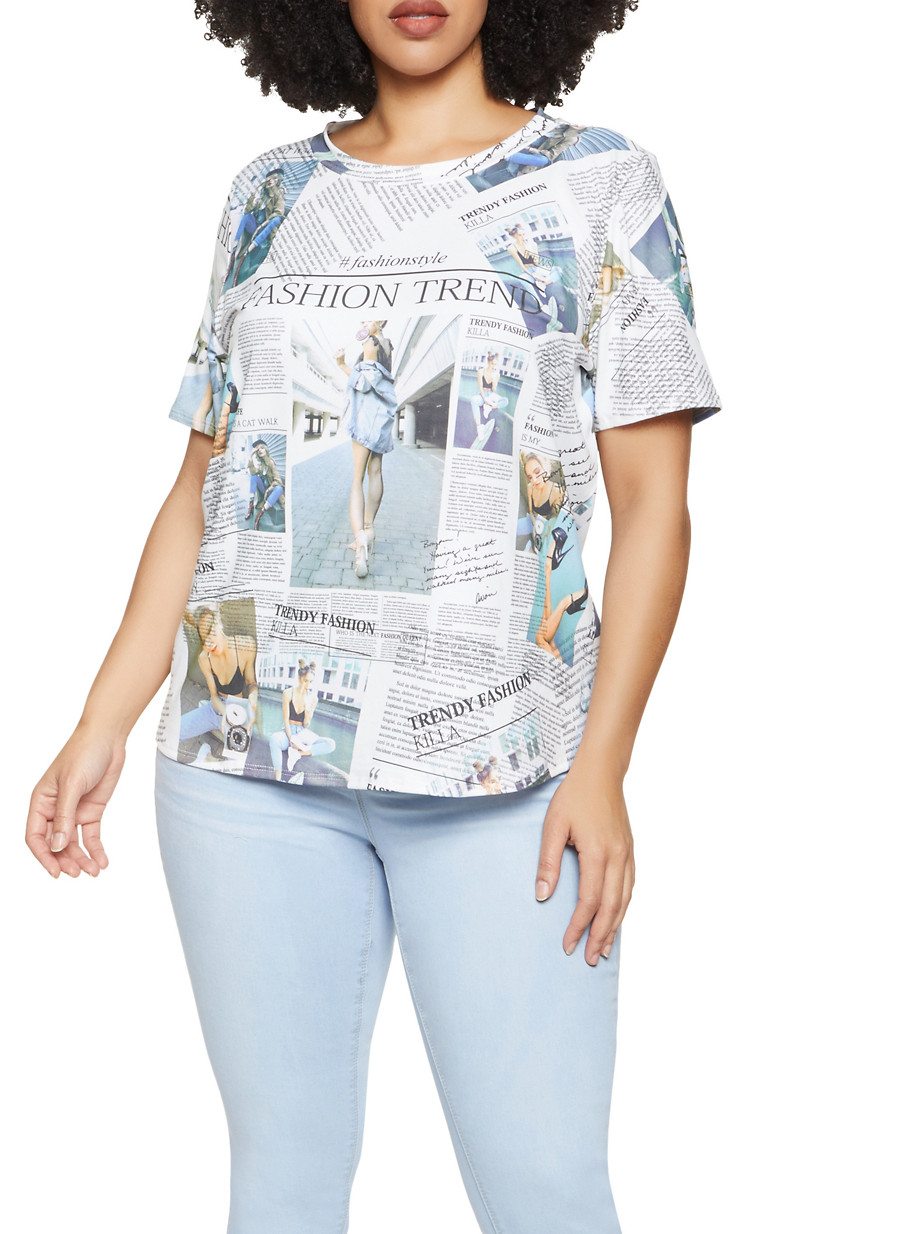 Plus Size Newspaper Graphic Tee