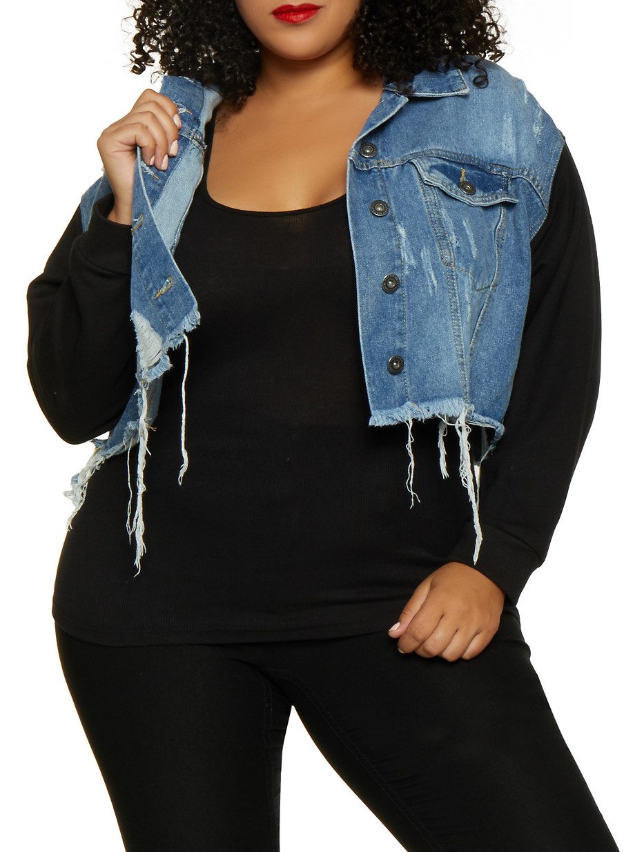 Plus Size Highway Sweatshirt Sleeve Jean Jacket