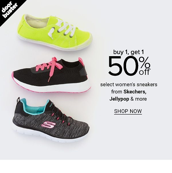 Buy 1 Get 1 50% Off Select Women's Sneakers from Skechers, Jellypop, & more - Shop Now