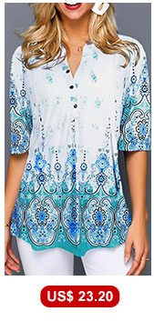 Split Neck Tribal Print Button Front Blouse