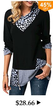 Long Sleeve Cowl Neck Zipper Detail T Shirt