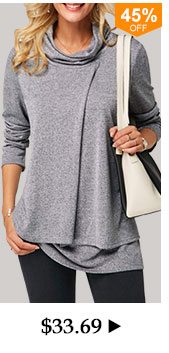 Cowl Neck Long Sleeve Layered Grey T Shirt