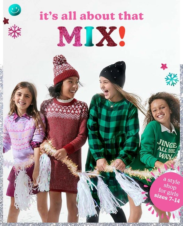 A style shop for girls sizes 7–14. ​It’s all about that mix! Models wearing evsie clothing.