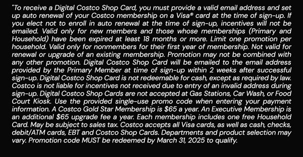 Digital Costco Shop Card Disclaimer | Terms & Conditions Apply - See Website for Details