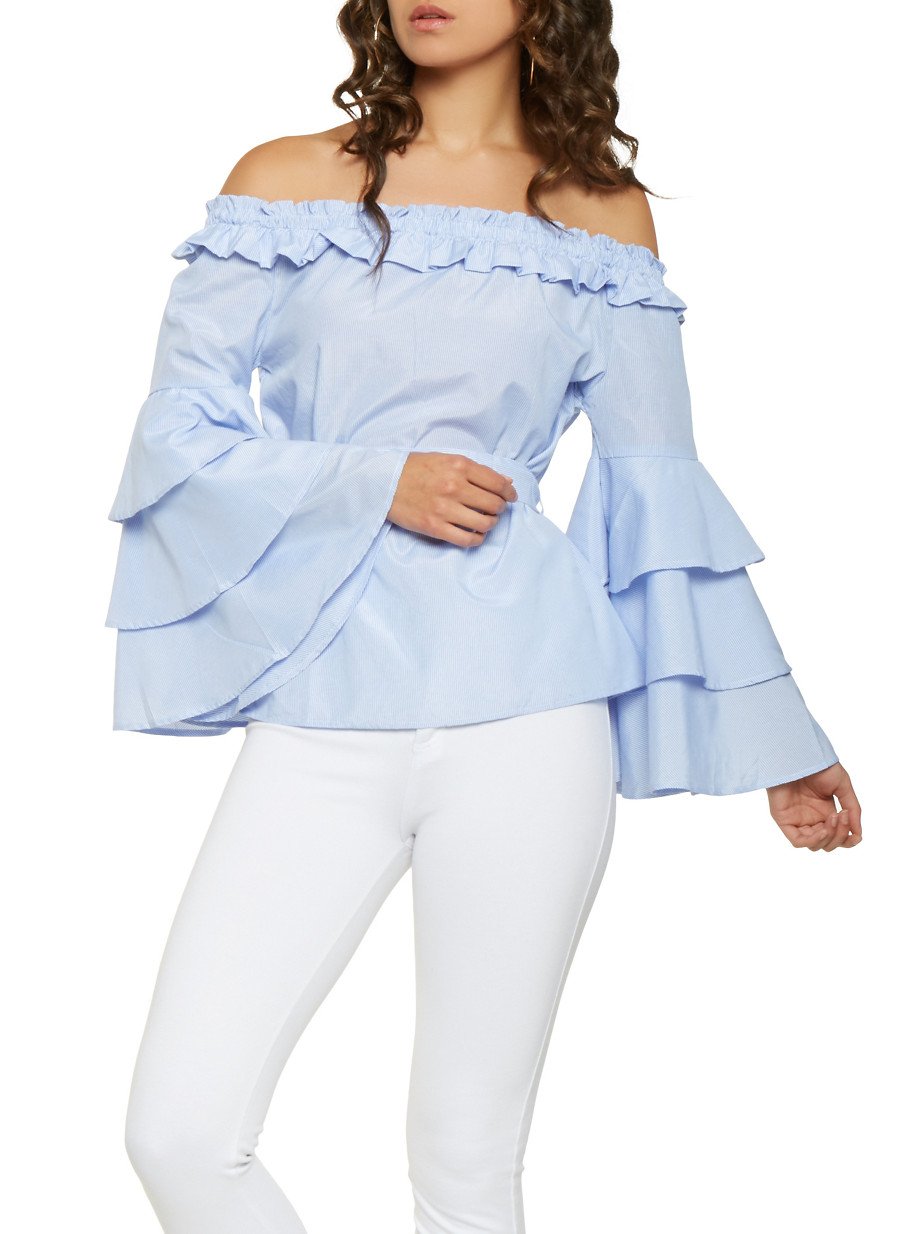 Striped Tiered Sleeve Off the Shoulder Top