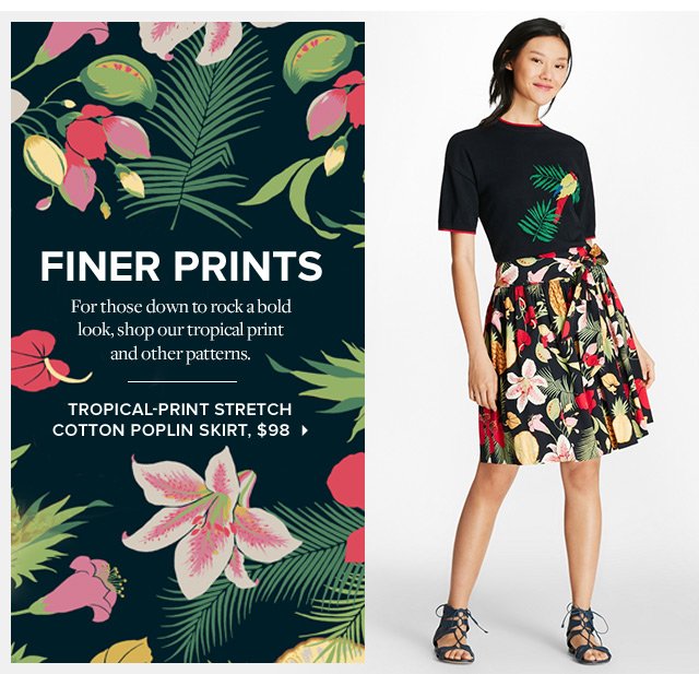 FINER PRINTS | TROPICAL-PRINT STRETCH COTTON POPLIN SKIRT