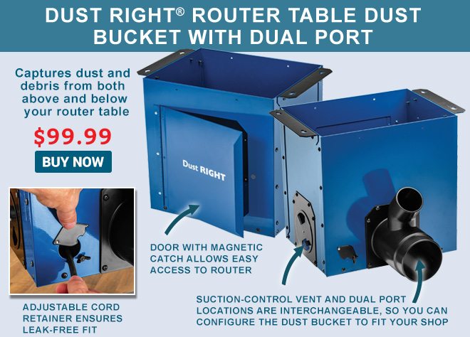 Dust Right Router Table Dust Bucket with Dual Port