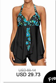 Open Back Printed Asymmetric Hem Tankini Set