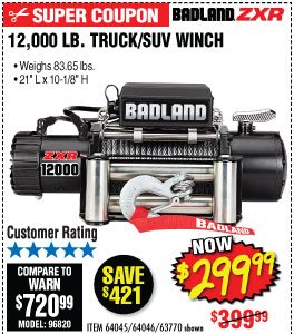 View 12000 lbs. Off-Road Vehicle Electric Winch with Automatic Load-Holding Brake