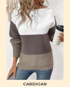 Patchwork Dark Coffee Round Neck Long Sleeve Sweater