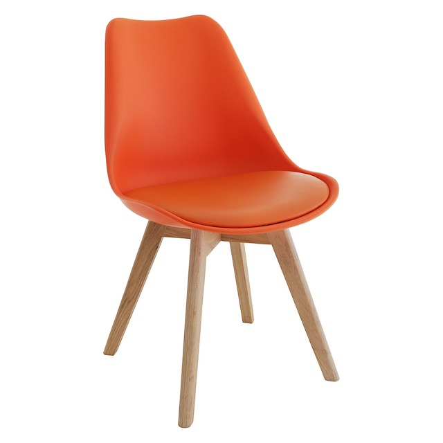 JERRY Orange dining chair with solid oak legs