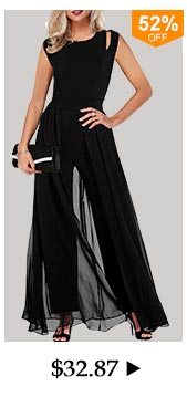 Round Neck High Waist Chiffon Overlay Black Jumpsuit