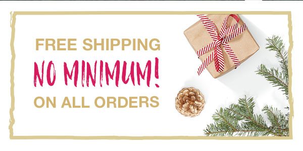 Free shipping no minimum! On all orders.