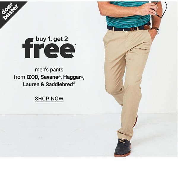 Buy 1, Get 1 FREE Men's Pants from IZOD, Savane, Hagger, Laren & Saddlebred - Shop Now