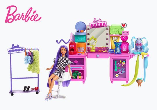 Barbie Extra Doll & Vanity Playset with Pet Puppy & 45+ Accessories