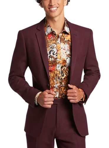 Paisley and Gray Slim Fit Suit Separates Coat Deep Wine
