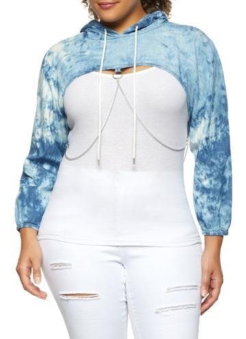 Plus Size Chain Detail Cropped Hooded Top