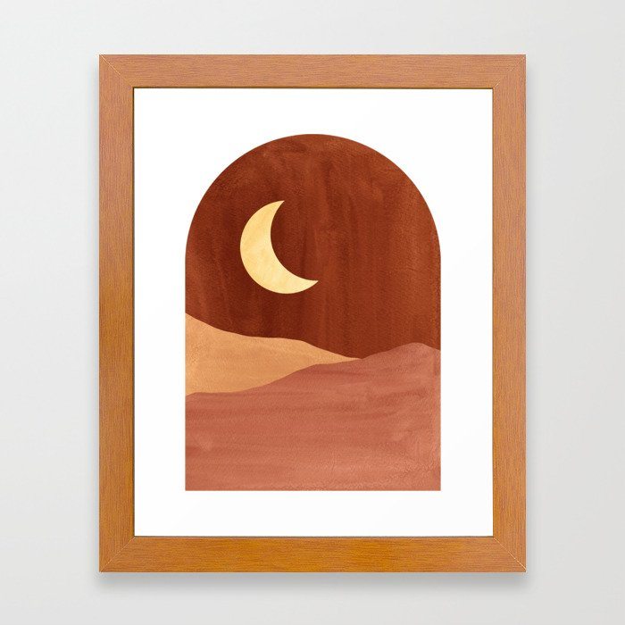 Terracotta night, abstract landscape, moon and desert