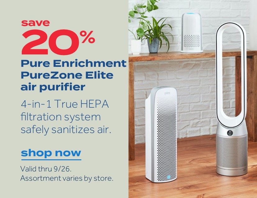save 20% Pure Enrichment PureZone Elite air purifier | 4-in-1 True HEPA filtration system safely sanitizes air