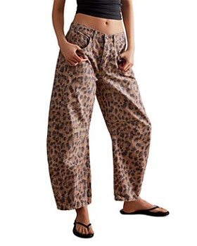 Free People We The Free Good Luck Leopard Barrel Leg Jeans in Brown Sugar