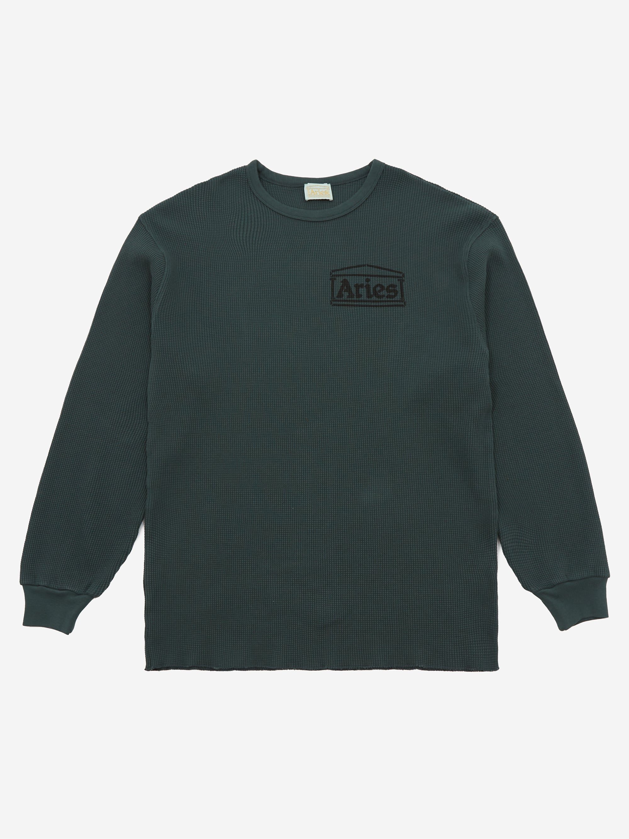 Image of Aries Waffle Long Sleeve T-Shirt - Dark Olive