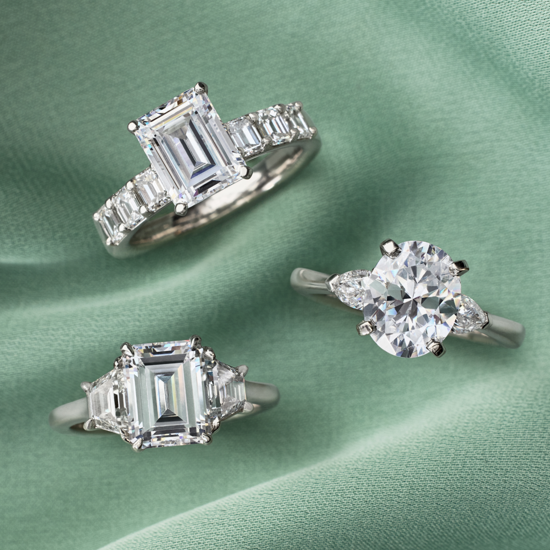 Engagement rings with fancy side stones.