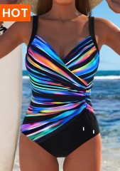 ROTITA Surplice Black Dazzle Colorful Print One Piece Swimwear