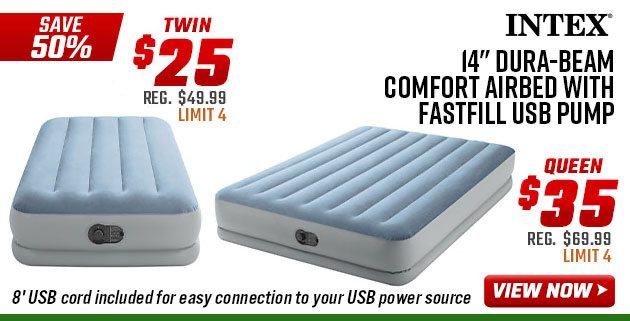 Intex 14'' Dura-Beam Comfort Airbed with Fastfill USB Pump