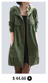 Hooded Collar Zipper Up Pocket Army Green Coat