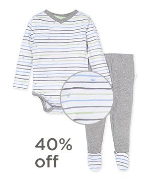 Watercolor Bee Stripe Organic Baby Bodysuit & Footed Pant Set
