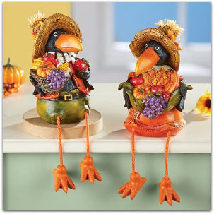 Harvest Crow Fall Tabletop Decorations - Set of 2