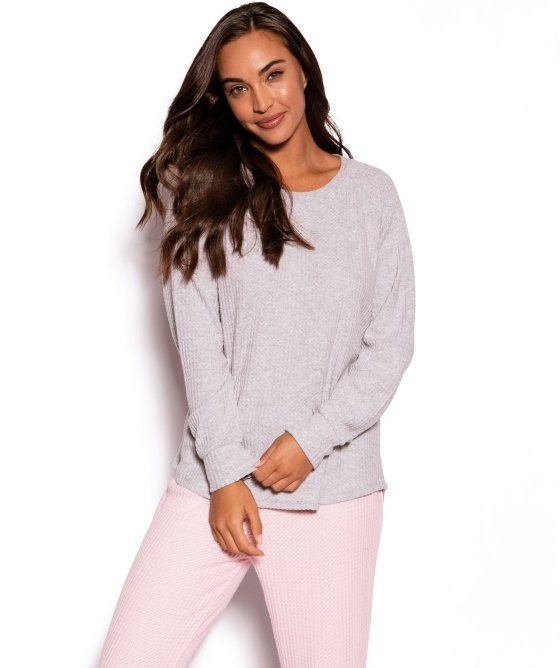 Bunny Love Waffle Long Sleeve Top - Light Grey