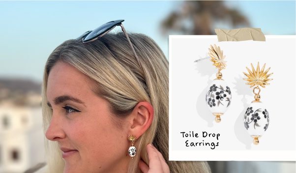 Toile and Palm Drop Earrings | Shop Now