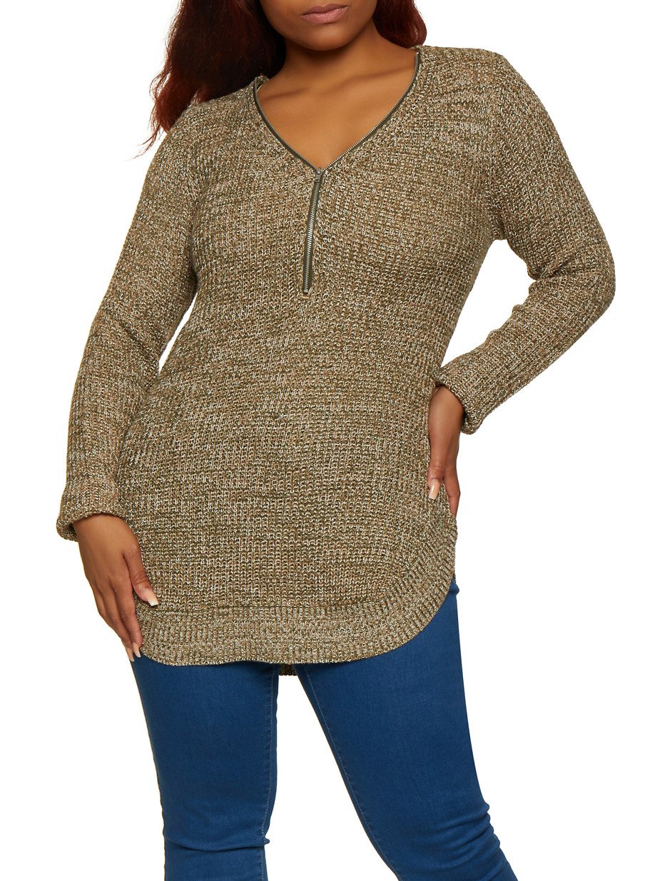 Plus Size Knit Zip Neck Sweater