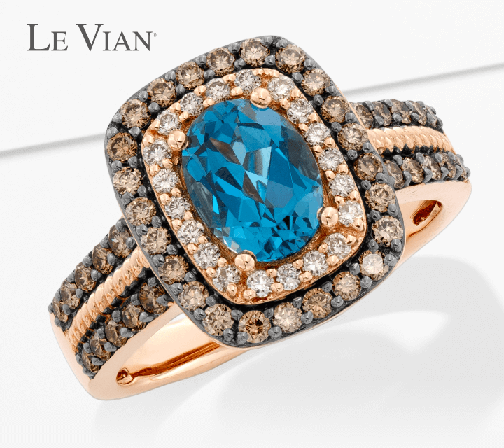 Le Vian Blue Topaz Ring 3/4 ct tw Diamonds 14K Strawberry Gold