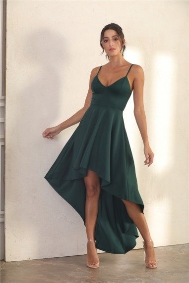 Spaghetti Strap Slip Dress With Ruffle Asymmetric Hem