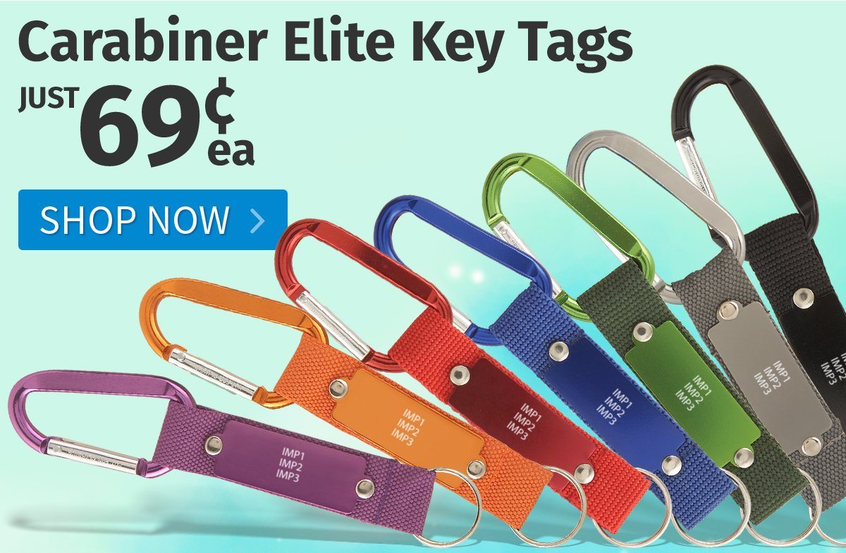 Carabiner Elite Key Tags for only 69¢ each!