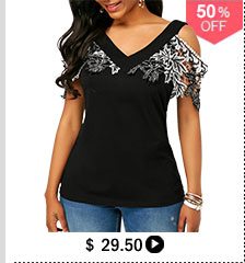 Lace Patchwork Cold Shoulder V Neck Blouse